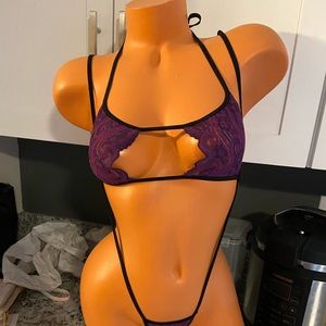 Exotic dance wear lace purple slingshot